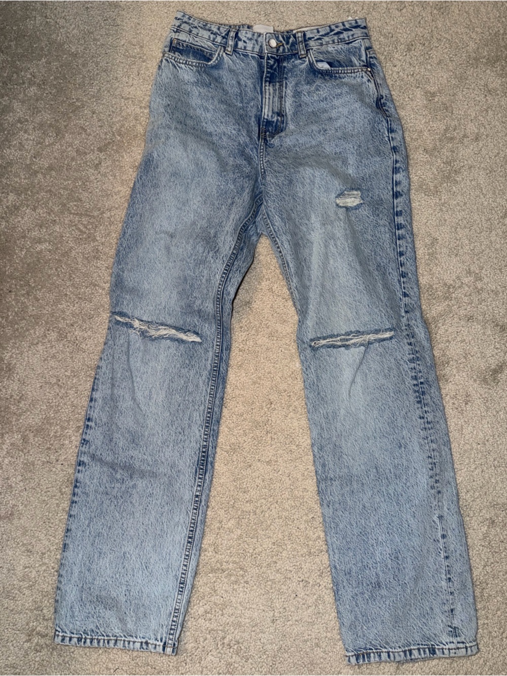Zara Light Blue Distressed Straight-Leg Jeans